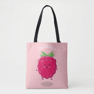 Bolsa Tote Óptica de desenho animado de framboesa feliz