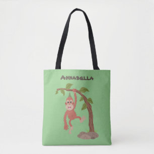 Bolsa Tote Óptica de desenho animado de orangotango, um bebê 