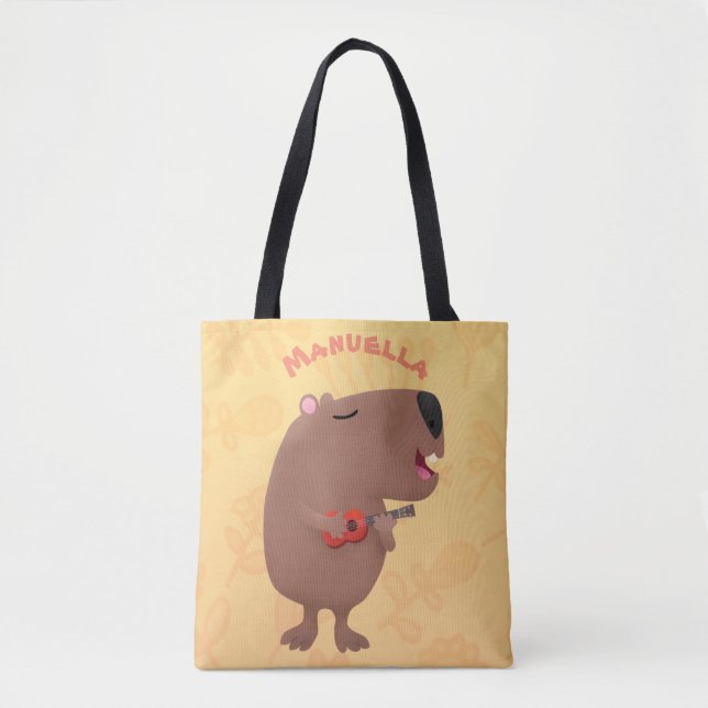Bolsa Tote Óptica desenho animado de capybara ukulele (Frente)