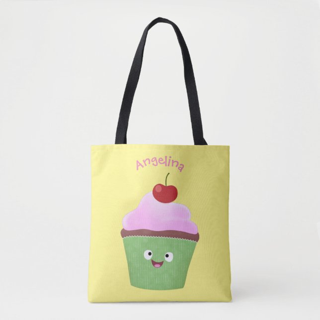 Bolsa Tote Óptica ilustração do desenho animado do cupcake fe (Frente)