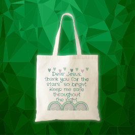 Bolsa Tote Oração Cristã para Crianças Verde e Rosa |