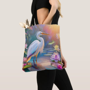 Bolsa Tote Orange Billed White Heron Fantasy Bird