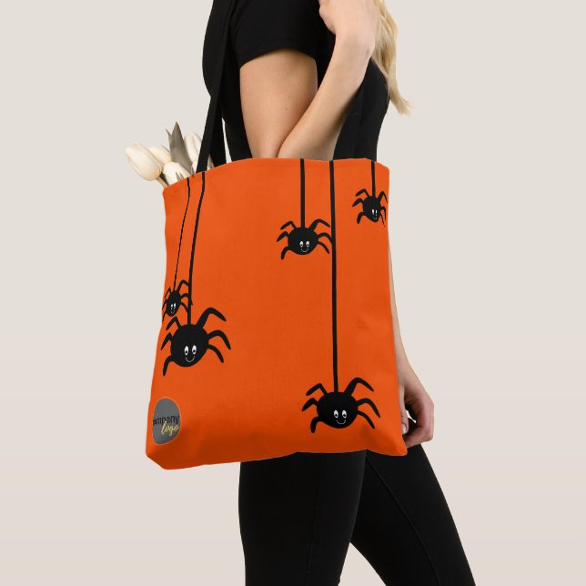 BOLSA TOTE ORANGE BLACK SPIDER HALLOWEBUSINESS LOGO PERSONALI (Close Up)