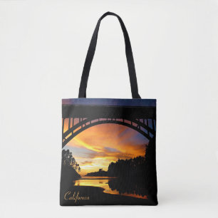 Bolsa Tote Orange California Costeira Sunset Sob Ponte