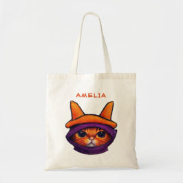 Bolsa Tote Orange Cat Purple Witch Hat Fantasy Halloween