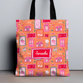Bolsa Tote Orange Coquette aesthetic girly whimsical pattern 