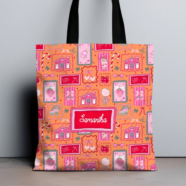 Bolsa Tote Orange Coquette aesthetic girly whimsical pattern  (Criador carregado)