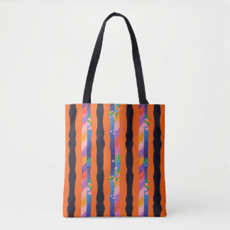 Bolsa Tote Orange Floral Wavy Stripe Pattern