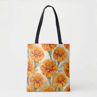 Bolsa Tote Orange marigold flowers pattern