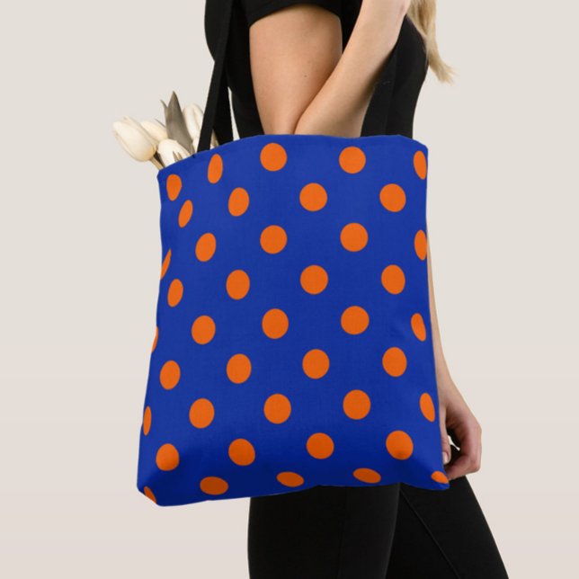 Bolsa Tote Orange On Blue Polka Dots Pattern Design  (Criador carregado)