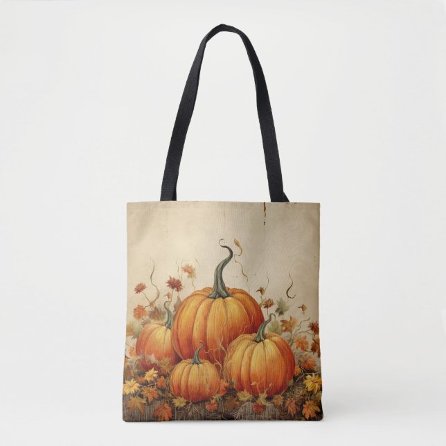 Bolsa Tote Orange Pumpkins Rustic Autumn (Frente)
