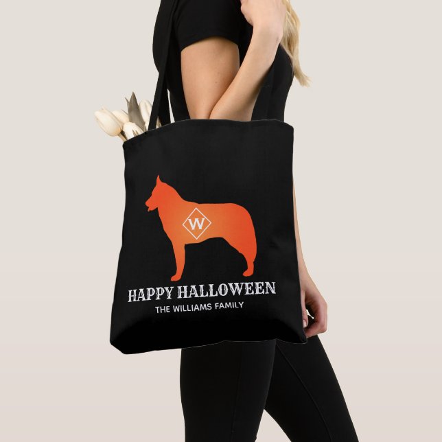 Bolsa Tote Orange Siberian Husky Silhoueen Happy Halloween (Close Up)