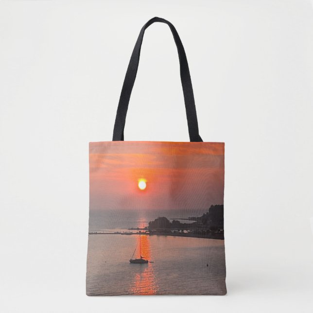 Bolsa Tote Orange Sunset sobre o Mar (Frente)