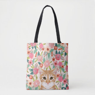 Bolsa Tote Orange Tabby cats e vintage florals