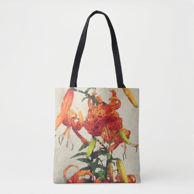 Bolsa Tote Orange Watercolor Tiger Lily 1 (Frente)