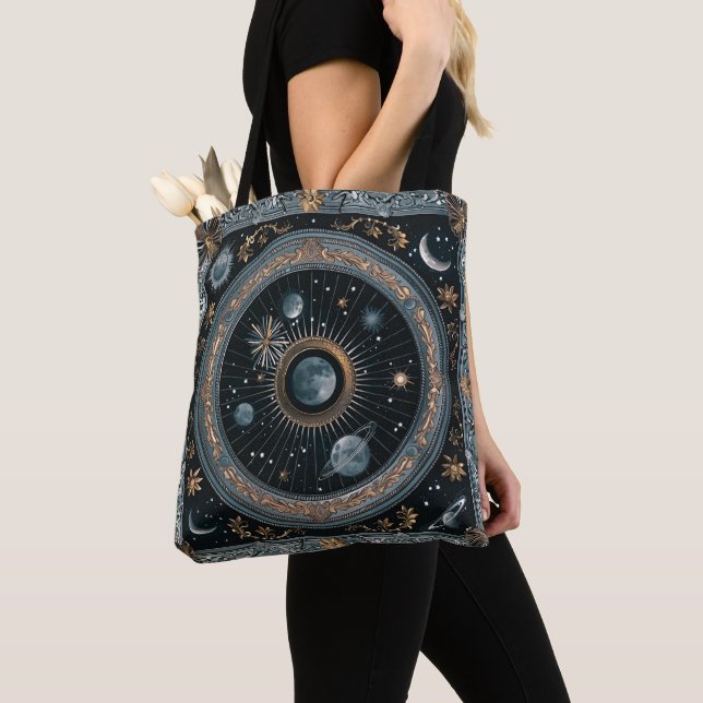Bolsa Tote Órbita da Lua Celestial Dourada com Astral Detalha (Close Up)