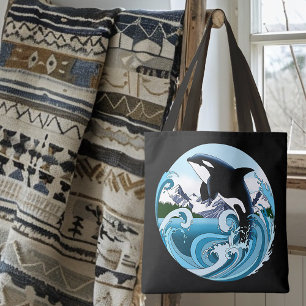 Bolsa Tote Orca Majestosa Baleia Assassina Ondas Azuis Oceano