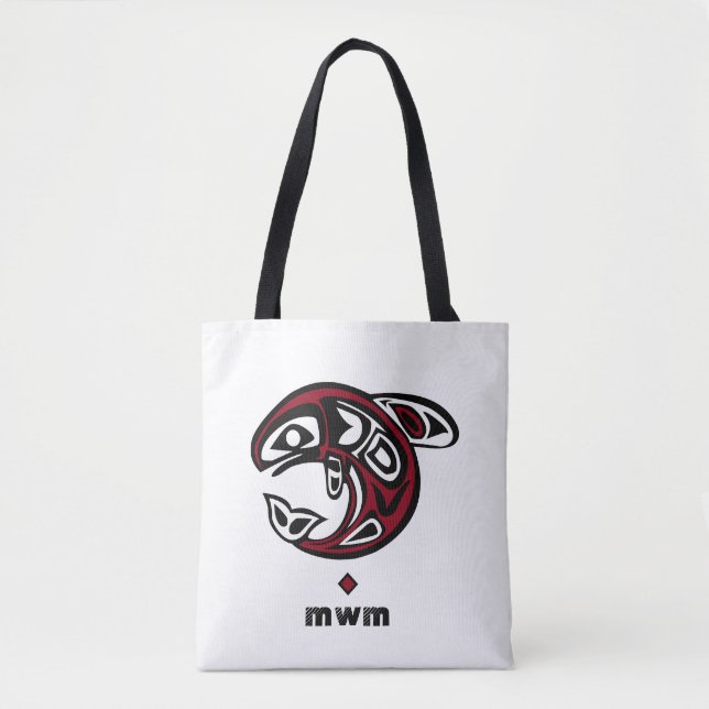 Bolsa Tote Orca Whale Haida Design — Monograma Shoulder (Frente)