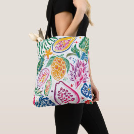 Bolsa Tote Orçamento de padrão de aquarela de frutas tropicai