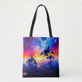 Bolsa Tote Orcas sob o Design de Galaxy Sky por Rich AMeN Gil