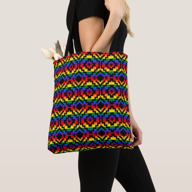 Bolsa Tote Orgulho Arco-íris LGBTQ Geométrico (Close Up)