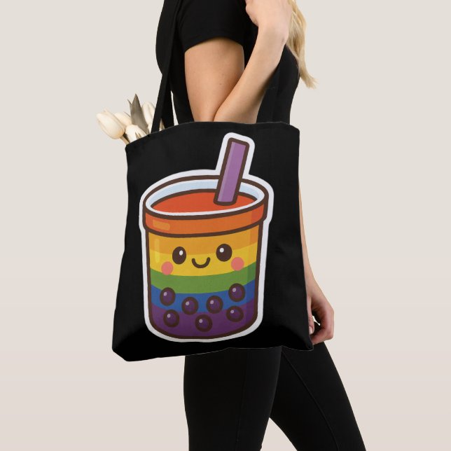 Bolsa Tote Orgulho LGBTQ+ do Rainbow Bubble Tea (Close Up)