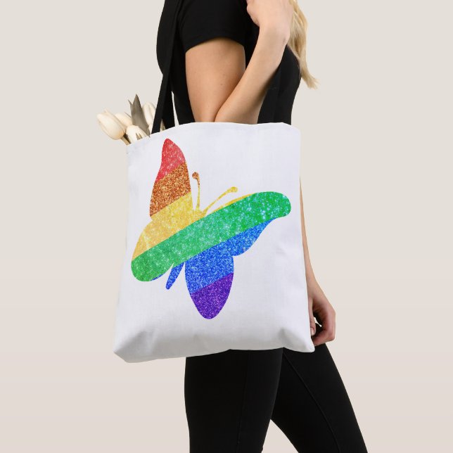 Bolsa Tote Orgulho LGBTQA+ borboleta-arco-íris (Close Up)