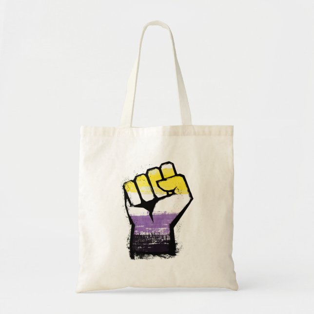 Bolsa Tote Orgulho Não Binário Punho de Protesto (Frente)