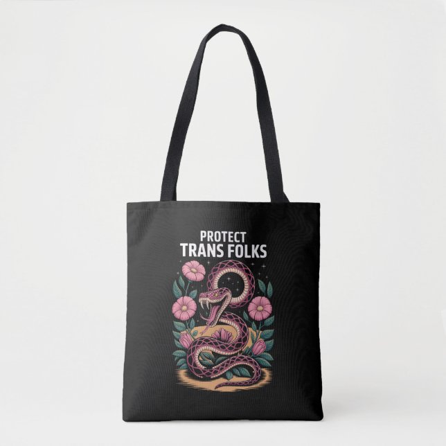 Bolsa Tote Orgulho Trans Retro Direito Trans Proteger Pessoas (Frente)