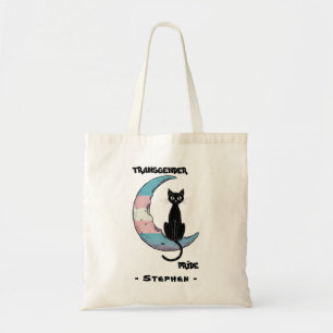 Bolsa Tote Orgulho Transgênero - Gato Negro na Lua de Sinaliz