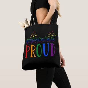 Bolsa Tote ORGULHOSO Gay Pride LGBT Fogos de Artifício Preto