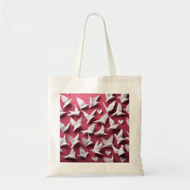 Bolsa Tote Origami Art - A Sinfonia das Asas Brancas: Doves (Frente)