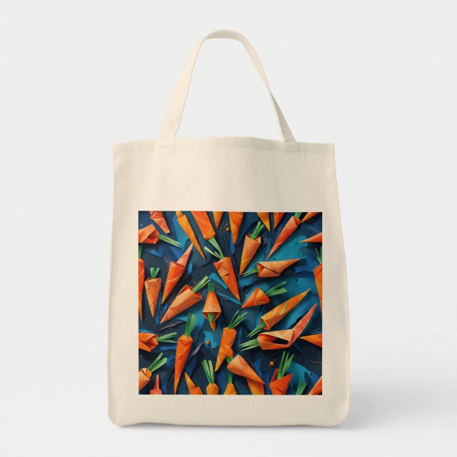 Bolsa Tote Origami Carrots Azul-Laranja Acrílico Padrão (Frente)