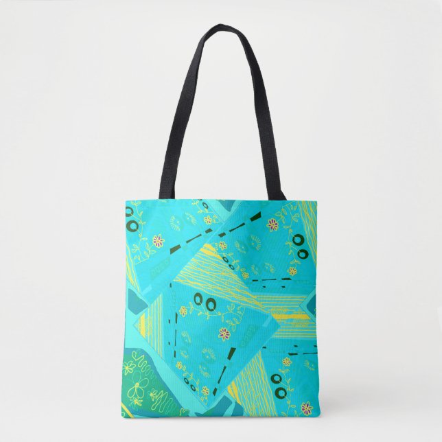 Bolsa Tote Origami Chintz (L) Turquoise — Teal Amarelo (Frente)