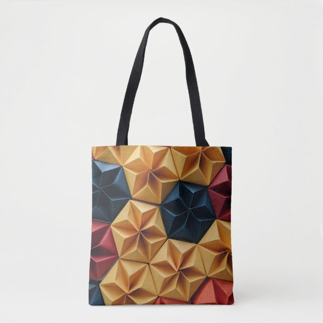 Bolsa Tote Origami de flores vermelha, amarela e azul (Frente)