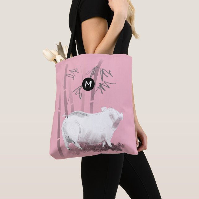 Bolsa Tote Original White Pig Bamboo Monograma Escolha a cor  (Close Up)