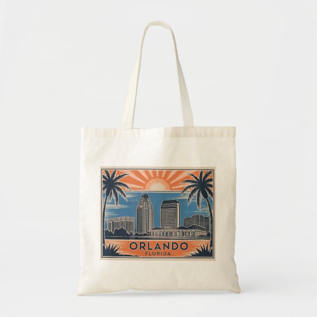 Bolsa Tote Orlando Florida Skyline Médio Century Estilo Vinta (Frente)