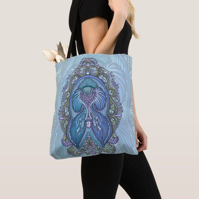 Bolsa Tote Ornamentado Azul e Teal Mandala Design (Close Up)