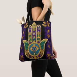 Bolsa Tote Ornamentado Dourado Terceiro Olho Hamsa