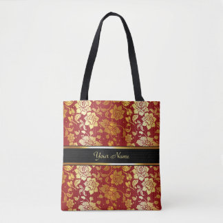 Bolsa Tote Ornamentado Elegante Ouro Real de Joias Vermelhas