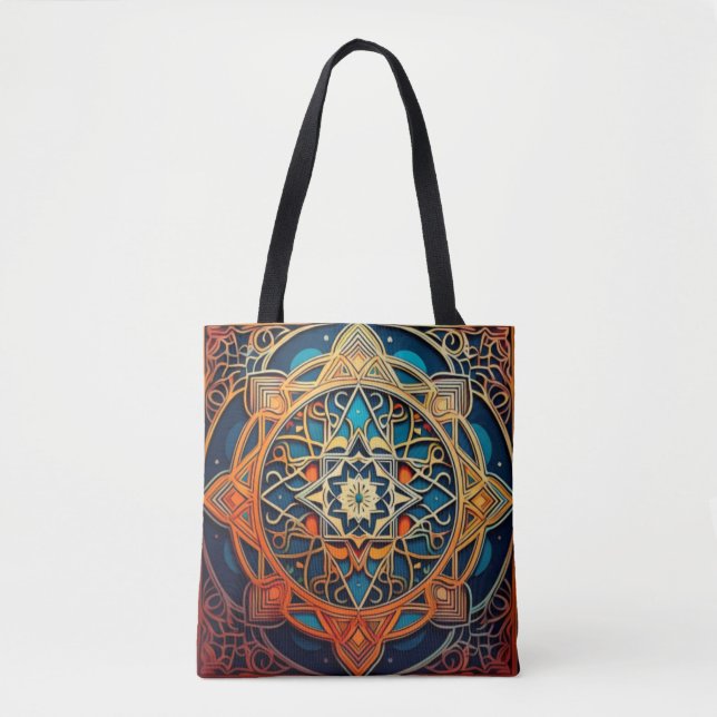 Bolsa Tote Ornamentado Mandala Design com Padrões Geométricos (Frente)