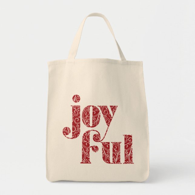 Bolsa Tote Ornamentado Red Joyful - Tipografia Natal/Feriado (Frente)