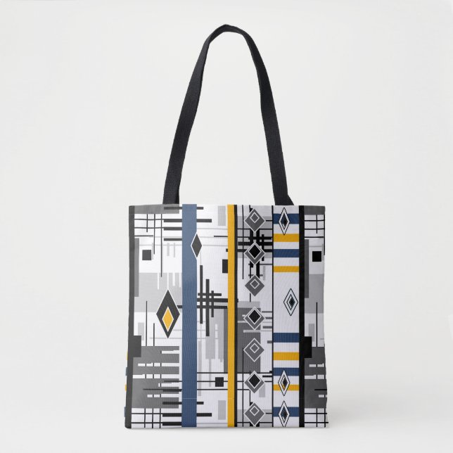 Bolsa Tote ornamento amarelo preto abstrato moderno (Frente)