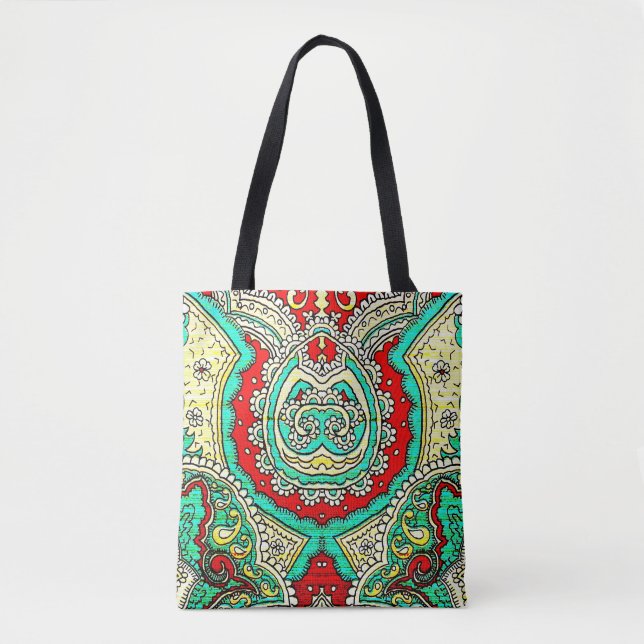 Bolsa Tote Ornamento arabesco neon: estilo 80. (Frente)