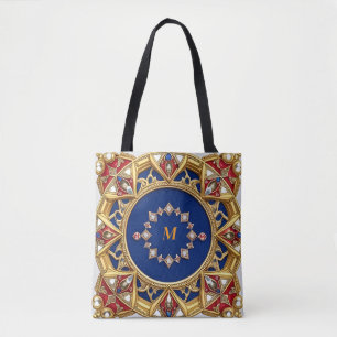 Bolsa Tote Ornamento Artístico Dourado Estilo Medieval