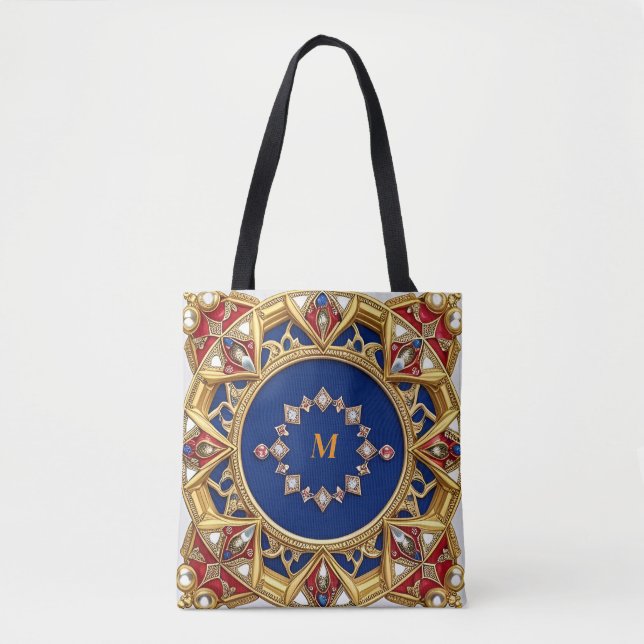 Bolsa Tote Ornamento Artístico Dourado Estilo Medieval (Frente)