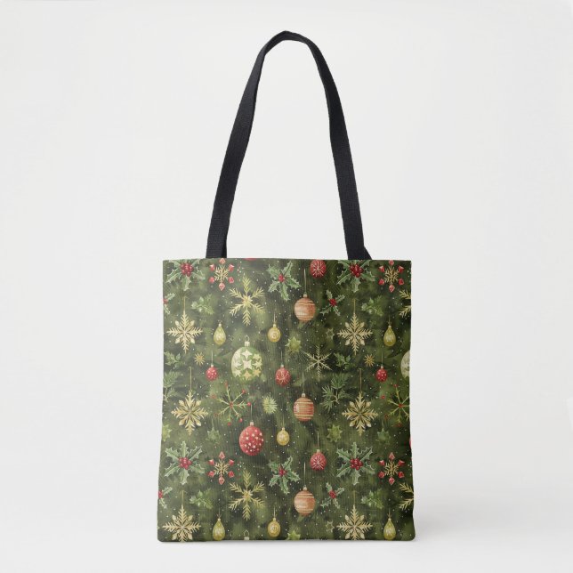 Bolsa Tote Ornamento de árvore de Natal em aquarela (Frente)