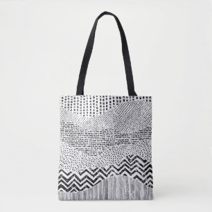 Bolsa Tote Ornamento de Colheita Branca Negra