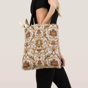 Bolsa Tote Ornamento Dourado Barroco Luxuoso em Marfim