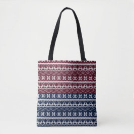 Bolsa Tote Ornamento escandinavo em azul, burgundy